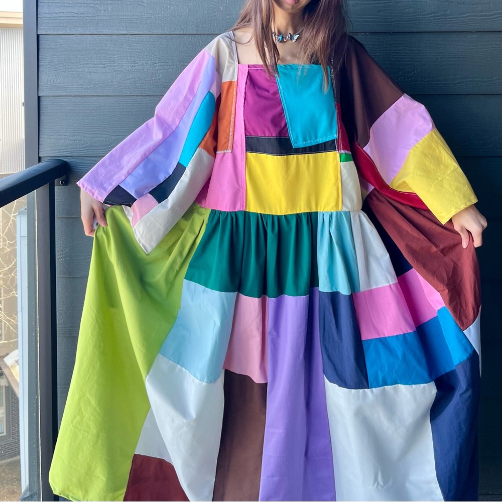 Handmade Quilted Patchwork Colorblock Dress SKU 02261 - Picture 8 of 16
